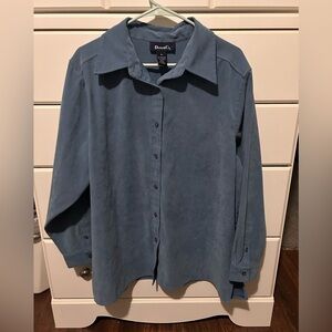 Denim&Co Classic Blue Faux Suede Button Down Shirt
